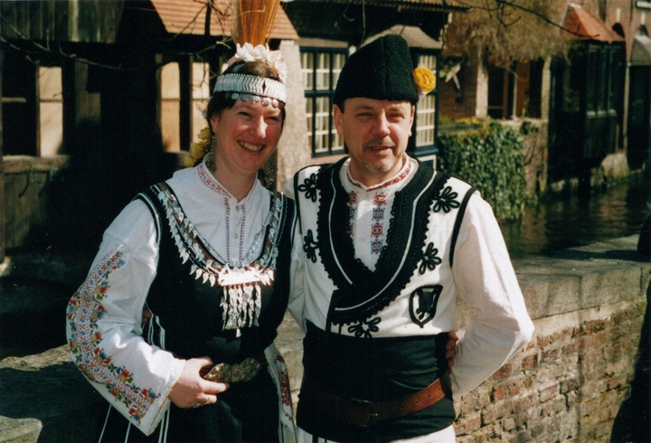 Hand made Bulgarian costumes after a performance in Bruges, Belgium.