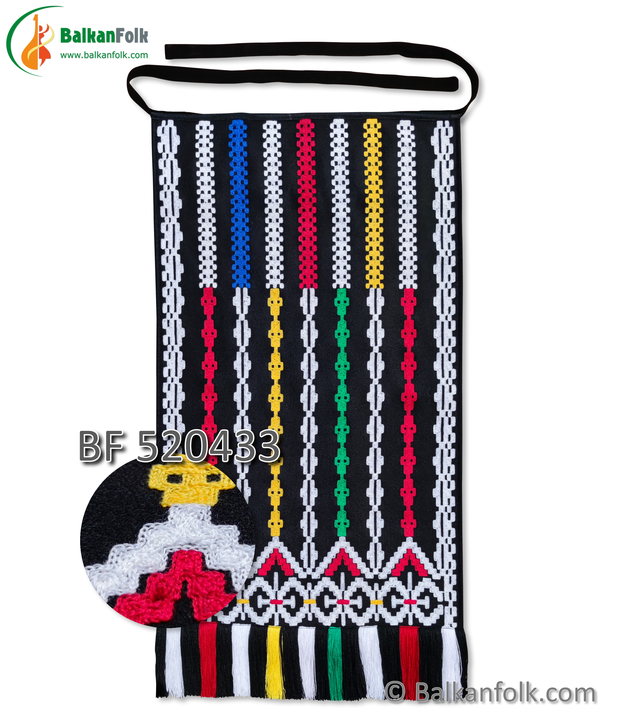 Black wool apron from Varna Region of Bulgaria with embroidery and fringe - BF 520433