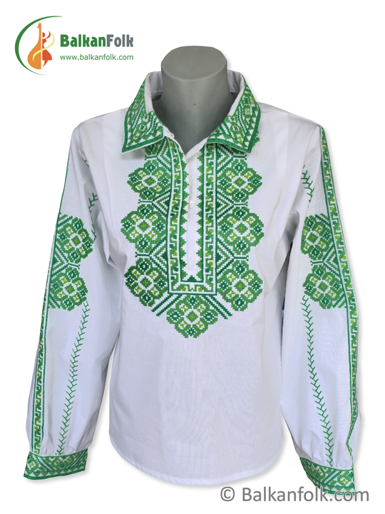 Short women's shirt with Bulgarian embroidery