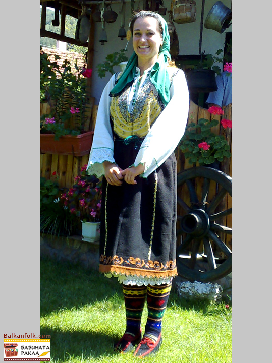 Bulgarian Graovo authentic costume from the village of Kladnica (Beckmenn Litak, shirt, striped socks, slippers, towel)