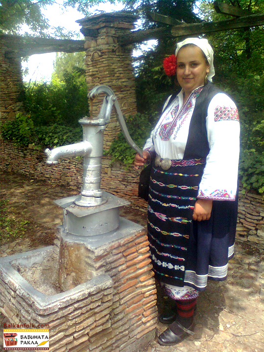 Costume from the village of Gorna Lipnitsa - shareni chorapi, riza, fustan, prestilka,eleche, kolan s pafti, zabradka